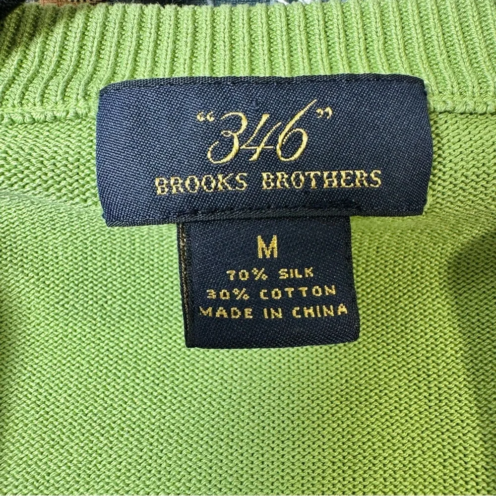 Brooks Brothers 346 Silk Cotton V‑Neck Sweater M Men’s Green.Preppy/minimalist